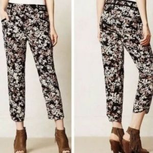 Anthropologie Cartonnier Nassella Floral Tapered Pant Black & Brown Size 4P EUC